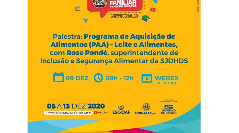 SJDHDS participa da 11° FEBAFES com palestra sobre o Programa de Aquisição de Alimentos, hoje