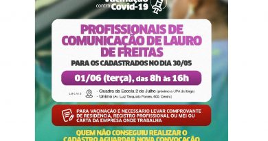 Lauro de Freitas: Prefeitura vacina profissionais de imprensa nesta terça-feira
