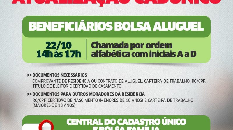 Lauro de Freitas: Beneficiários do Bolsa Aluguel devem atualizar o CadÚnico