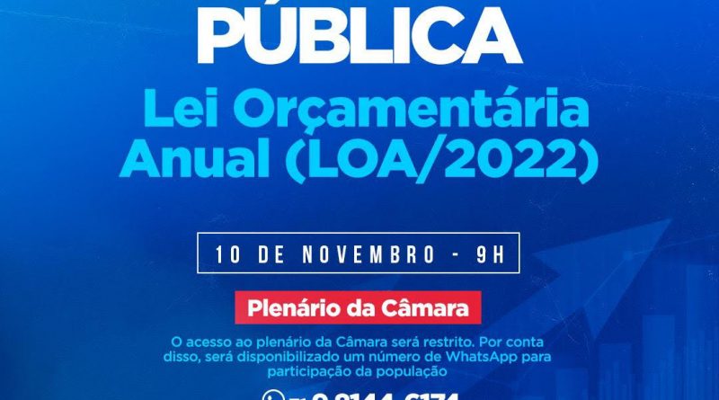 A audiência vai acontecer no Plenário Osvaldo Nogueira, às 9h, e também será transmitida ao vivo pela TV Câmara e pelo canal oficial da Casa Legislativa no Youtube.