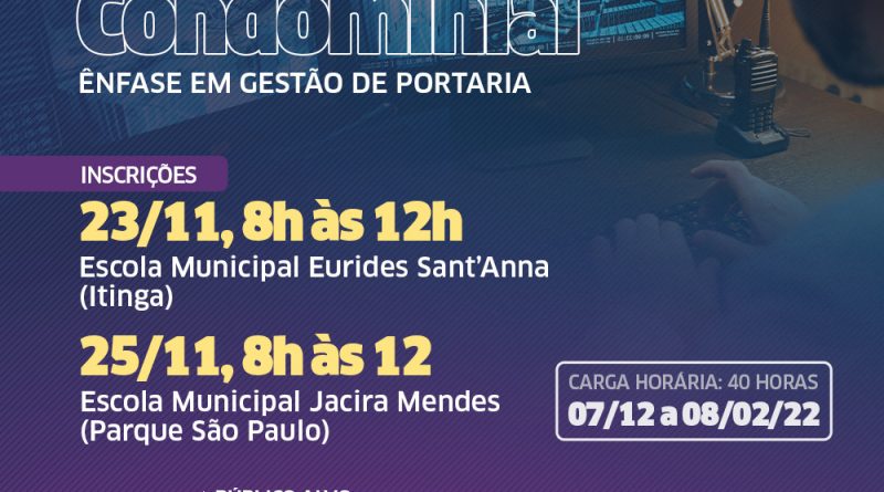 Abertas as inscrições nesta terça-feira (23) para formação em Gestão Condominial com ênfase em Gestão de Portaria.