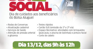 Durante a ação, que será realizada até às 12h, será oferecida uma série de serviços da rede socioassistencial do município, atividades recreativas e serviços de saúde, como aferição de pressão arterial, glicemia e testes rápidos. Além da diversão garantida para a criançada, com pula-pula, piscina de bolinhas e pintura facial, no Dia D Social também serão realizadas rodas de conversas com representantes de diversos equipamentos da rede de assistência social, a exemplo do CRAS, CREAS, e departamentos que compõem a estrutura da SEMDESC. Também estarão disponíveis os serviços para atualização cadastral do CadÚnico e emissão de 1ª e 2ª via do cartão do SUS. Bolsa Aluguel Criado pela Prefeitura de Lauro de Freitas em junho de 2005, o Programa Bolsa Aluguel já atendeu a mais de 15 mil pessoas no município. O aluguel social é pago para famílias que, por algum motivo, tiveram de sair de suas casas, a exemplo de famílias que moravam em áreas de risco, mulheres que sofrem violência doméstica ou pessoas em situação de rua.