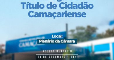 A Câmara Municipal de Camaçari realiza, na segunda-feira (13/12), às 18h, no Plenário Osvaldo Nogueira, a segunda Sessão Especial destinada à entrega do Título de Cidadão de Camaçari a personalidades indicadas por parlamentares da Casa.