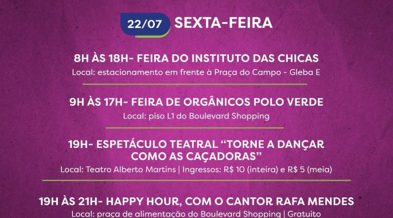 A Agenda Cultural desta semana conta com uma programação diversificada, com destaque para os espetáculos de dança, teatro e atrações musicais.