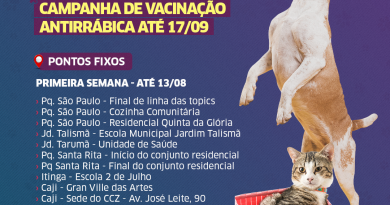 A Campanha de Vacinação Antirrábica para cães e gatos segue até o dia 17 de setembro em Lauro de Freitas. O atendimento é de segunda a sexta-feira,
