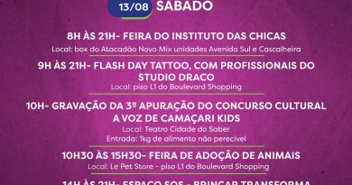 Atrações diversificadas animam a Agenda Cultural desta semana. Na quarta (10/8) e terça-feira (16/8), acontece o Bazar Beneficente da Escola Infantil